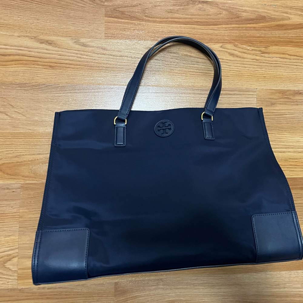 Tory Burch Ella Nylon Shoulder Bag Tote Navy Blue